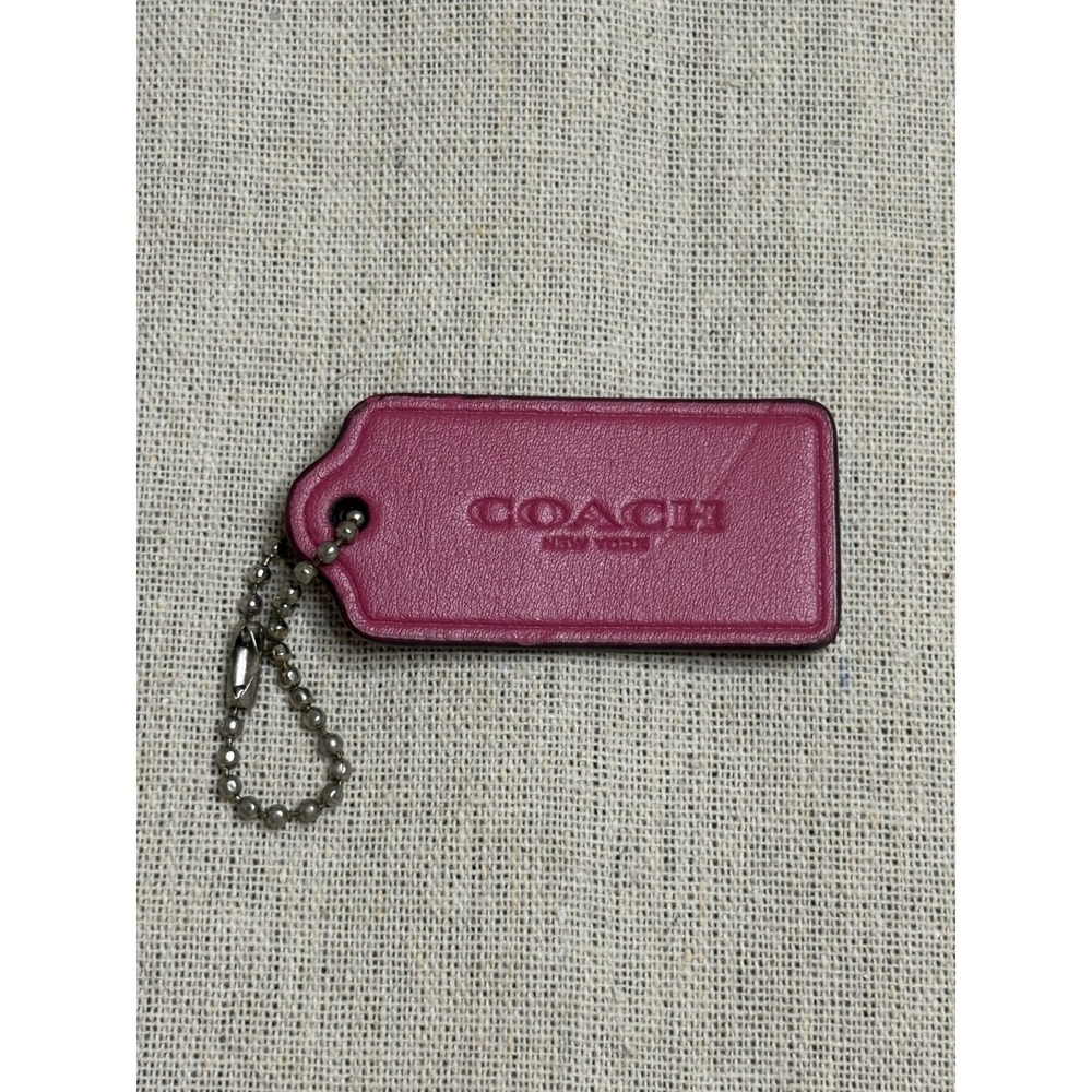 COACH 2.25" Hang Tag Fob Bag Charm Magenta Leather, Silver Ball Chain
